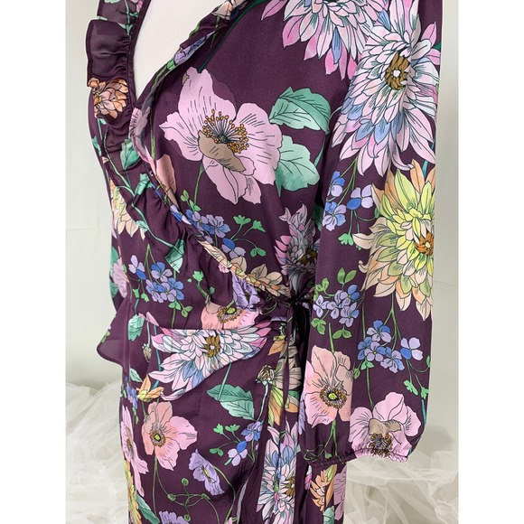 Anthro Ella Moon Dress FLORAL Ruffle Wrap Plum Derby Tea Party Church Modest - Picture 9 of 13